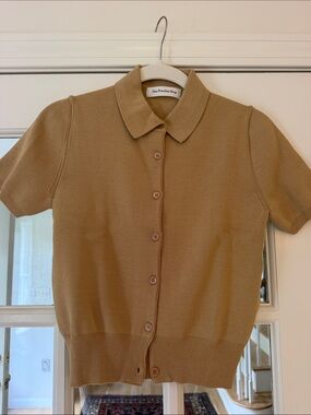 The Frankie Shop Tan Button-Front Knit Polo